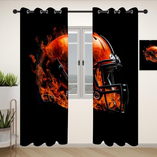 Football Helm Vorhang Blickdicht 137x90 für kinderzimmer, Retro Flammen Rugby Gardinen mit ösen 2er Set, Sport Thema Thermovorhang kälteschutz, Wohnzimmer verdunkelung vorhange Football Helm Vorhang Blickdicht 137x90 für kinderzimmer, Retro Flammen Rugby Gardinen mit ösen 2er Set, Sport Thema Thermovorhang kälteschutz, Wohnzimmer verdunkelung vorhange von Slojtdd