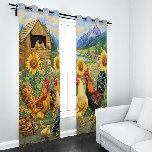 Huhn Sonnenblumen Vorhang blickdicht 200x140 für kinderzimmer, Henne Hühner Floral Gardinen mit ösen 2er set, Bauernhaus Rustikales Hütten Thermovorhang kälteschutz, wohnzimmer verdunkelung vorhange Huhn Sonnenblumen Vorhang blickdicht 200x140 für kinderzimmer, Henne Hühner Floral Gardinen mit ösen 2er set, Bauernhaus Rustikales Hütten Thermovorhang kälteschutz, wohnzimmer verdunkelung vorhange von Slojtdd
