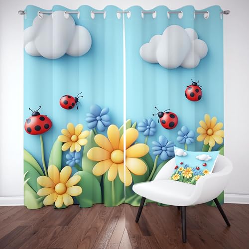 Karikatur Gänseblümchen Thermovorhang kälteschutz mit ösen, Floral Pflanzen Gardinen schlafzimmer blickdicht verdunklungsvorhang 2er set, Tiermotiv Marienkäfer Vorhang 220x140, für kinderzimmer Karikatur Gänseblümchen Thermovorhang kälteschutz mit ösen, Floral Pflanzen Gardinen schlafzimmer blickdicht verdunklungsvorhang 2er set, Tiermotiv Marienkäfer Vorhang 220x140, für kinderzimmer von Slojtdd