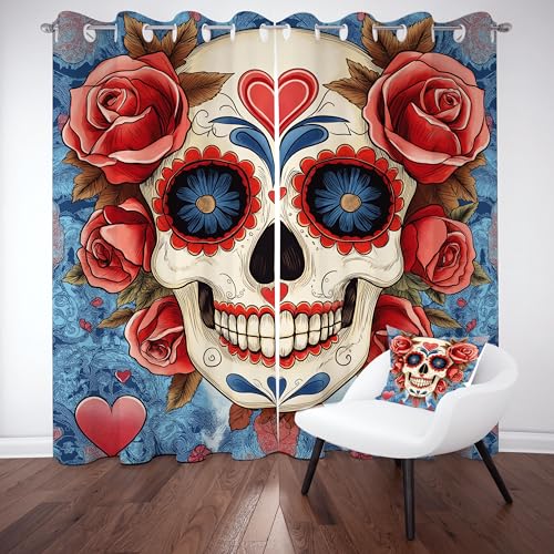 Mexikanisch Totenkopf Thermovorhang kälteschutz mit ösen, Floral Zuckerschädel Gardinen schlafzimmer blickdicht verdunklungsvorhang 2er set, Tag Der Toten Schädel Vorhang 220x140, für kinderzimmer Mexikanisch Totenkopf Thermovorhang kälteschutz mit ösen, Floral Zuckerschädel Gardinen schlafzimmer blickdicht verdunklungsvorhang 2er set, Tag Der Toten Schädel Vorhang 220x140, für kinderzimmer von Slojtdd