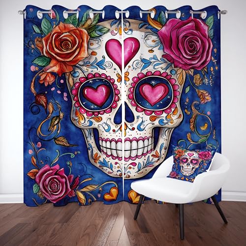 Mexikanisch Zuckerschädel Thermovorhang kälteschutz mit ösen, Rose Totenkopf Gardinen schlafzimmer blickdicht verdunklungsvorhang 2er set, Vintage Tag Der Toten Vorhang 245x140, für kinderzimmer Mexikanisch Zuckerschädel Thermovorhang kälteschutz mit ösen, Rose Totenkopf Gardinen schlafzimmer blickdicht verdunklungsvorhang 2er set, Vintage Tag Der Toten Vorhang 245x140, für kinderzimmer von Slojtdd