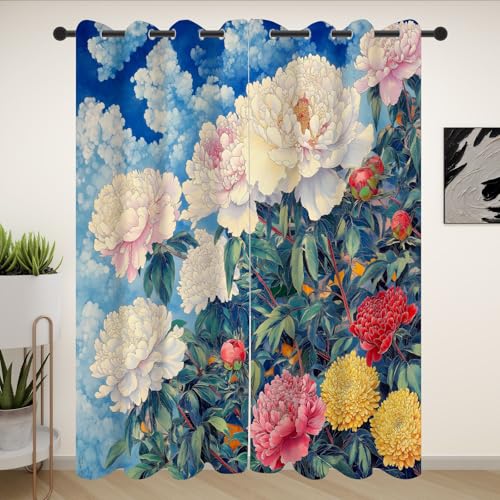 Pfingstrose Blumen Gardinen mit ösen Blickdicht 2er Set, Floral Pastoraler Vorhang Wohnzimmer, 137x132 thermovorhang kälteschutz, Blätter Pflanzen Verdunklungsvorhang kinderzimmer Pfingstrose Blumen Gardinen mit ösen Blickdicht 2er Set, Floral Pastoraler Vorhang Wohnzimmer, 137x132 thermovorhang kälteschutz, Blätter Pflanzen Verdunklungsvorhang kinderzimmer von Slojtdd