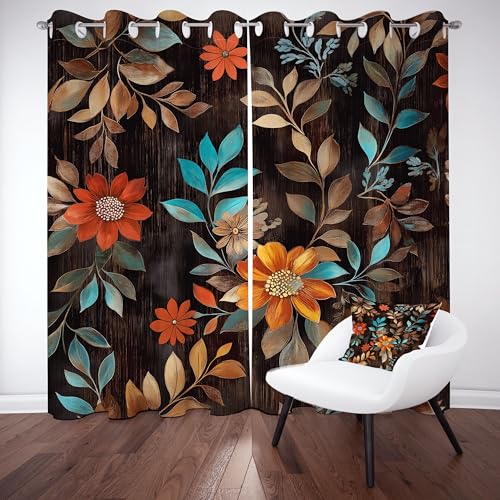 Pflanzen Blätter Vorhang Blickdicht 200x140 für kinderzimmer, Retro Blumenmuster Gardinen mit ösen 2er Set, Floral Rustikal Thermovorhang kälteschutz, Wohnzimmer verdunkelung vorhange Pflanzen Blätter Vorhang Blickdicht 200x140 für kinderzimmer, Retro Blumenmuster Gardinen mit ösen 2er Set, Floral Rustikal Thermovorhang kälteschutz, Wohnzimmer verdunkelung vorhange von Slojtdd