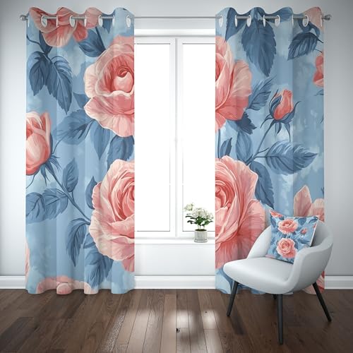 Rose Blumen Vorhang Blickdicht 137x90 für kinderzimmer, Elegant Floral Gardinen mit ösen 2er Set, Blätter Pflanzen Thermovorhang kälteschutz, Wohnzimmer verdunkelung vorhange Rose Blumen Vorhang Blickdicht 137x90 für kinderzimmer, Elegant Floral Gardinen mit ösen 2er Set, Blätter Pflanzen Thermovorhang kälteschutz, Wohnzimmer verdunkelung vorhange von Slojtdd