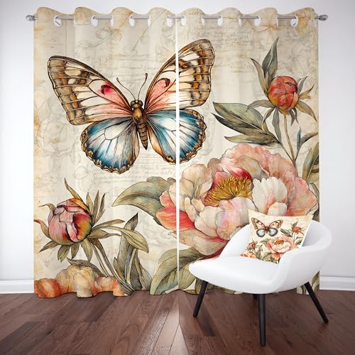 Schmetterling Thermovorhang kälteschutz mit ösen, Pfingstrose Floral Gardinen schlafzimmer blickdicht verdunklungsvorhang 2er set, Vintage Nostalgisch Pflanzen Vorhang 220x140, für kinderzimmer Schmetterling Thermovorhang kälteschutz mit ösen, Pfingstrose Floral Gardinen schlafzimmer blickdicht verdunklungsvorhang 2er set, Vintage Nostalgisch Pflanzen Vorhang 220x140, für kinderzimmer von Slojtdd
