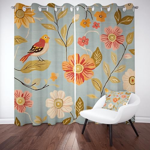 Slojtdd Abstrakte Floral Vorhang Blickdicht 200x140 für kinderzimmer, Vögel Pflanzen Landhaus Gardinen mit ösen 2er Set, Vintage Rustikal Thermovorhang kälteschutz, Wohnzimmer verdunkelung vorhange Slojtdd Abstrakte Floral Vorhang Blickdicht 200x140 für kinderzimmer, Vögel Pflanzen Landhaus Gardinen mit ösen 2er Set, Vintage Rustikal Thermovorhang kälteschutz, Wohnzimmer verdunkelung vorhange von Slojtdd