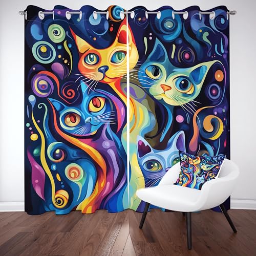 Slojtdd Abstrakte Kätzchen Vorhang Blickdicht 137x90 für kinderzimmer, Bunt Katze Swirl Gardinen mit ösen 2er Set, Mittelalter Pop Art Thermovorhang kälteschutz, Wohnzimmer verdunkelung vorhange Slojtdd Abstrakte Kätzchen Vorhang Blickdicht 137x90 für kinderzimmer, Bunt Katze Swirl Gardinen mit ösen 2er Set, Mittelalter Pop Art Thermovorhang kälteschutz, Wohnzimmer verdunkelung vorhange von Slojtdd