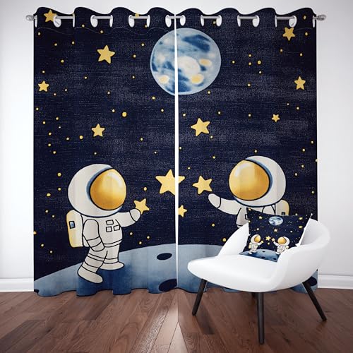 Slojtdd Astronaut Thermovorhang kälteschutz mit ösen, Weltraum Galaxie Planet Gardinen Schlafzimmer Blickdicht verdunklungsvorhang 2er Set, Universum Sternenhimmel Vorhang 245x140, für kinderzimmer Slojtdd Astronaut Thermovorhang kälteschutz mit ösen, Weltraum Galaxie Planet Gardinen Schlafzimmer Blickdicht verdunklungsvorhang 2er Set, Universum Sternenhimmel Vorhang 245x140, für kinderzimmer von Slojtdd