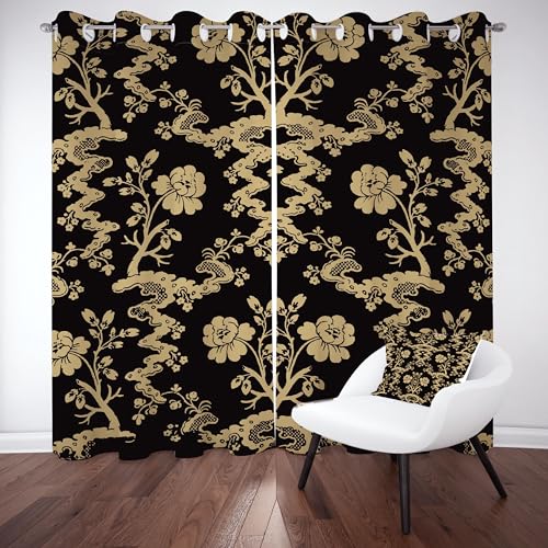 Slojtdd Blumenmuster Gardinen mit ösen Blickdicht 2er Set, Abstrakte Floral Vorhang Wohnzimmer, 137x132 thermovorhang kälteschutz, Vintage Oriental Verdunklungsvorhang kinderzimmer Slojtdd Blumenmuster Gardinen mit ösen Blickdicht 2er Set, Abstrakte Floral Vorhang Wohnzimmer, 137x132 thermovorhang kälteschutz, Vintage Oriental Verdunklungsvorhang kinderzimmer von Slojtdd
