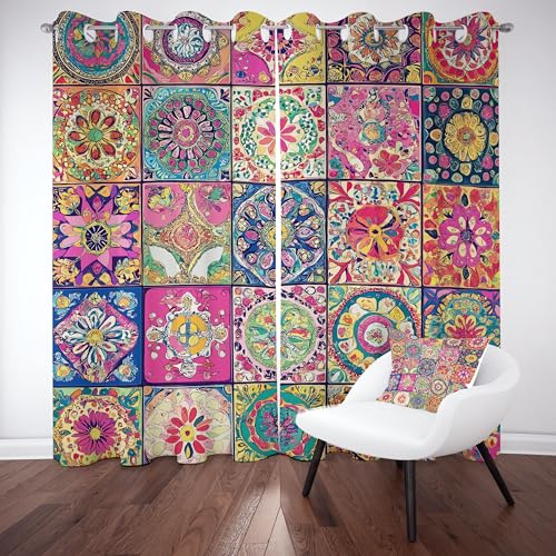 Slojtdd Boho Patchwork Vorhang Blickdicht 200x140 für kinderzimmer, Floral Indien Ethnisch Gardinen mit ösen 2er Set, Vintage Exotisch Thermovorhang kälteschutz, Wohnzimmer verdunkelung vorhange Slojtdd Boho Patchwork Vorhang Blickdicht 200x140 für kinderzimmer, Floral Indien Ethnisch Gardinen mit ösen 2er Set, Vintage Exotisch Thermovorhang kälteschutz, Wohnzimmer verdunkelung vorhange von Slojtdd