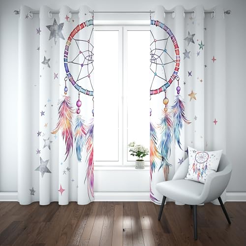 Slojtdd Boho Traumfänger Verdunklungsvorhang ösen,Bunt Federn Sternen Gardinen Blickdicht 2er Set, Modern Chic Aesthetic Schlafzimmer vorhange, kinderzimmer Wohnzimmer 2er Set,210x132 Slojtdd Boho Traumfänger Verdunklungsvorhang ösen,Bunt Federn Sternen Gardinen Blickdicht 2er Set, Modern Chic Aesthetic Schlafzimmer vorhange, kinderzimmer Wohnzimmer 2er Set,210x132 von Slojtdd