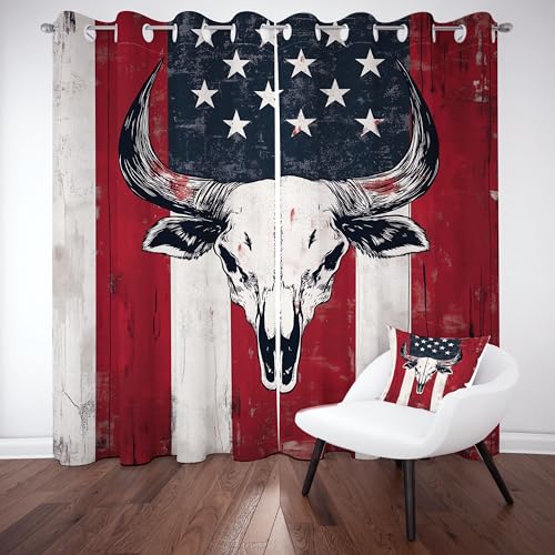 Slojtdd Bull-Schädel Vorhang Blickdicht 200x140 für kinderzimmer, Patriotisch Flagge Gardinen mit ösen 2er Set, Bauernhau Rustikal Thermovorhang kälteschutz, Wohnzimmer verdunkelung vorhange Slojtdd Bull-Schädel Vorhang Blickdicht 200x140 für kinderzimmer, Patriotisch Flagge Gardinen mit ösen 2er Set, Bauernhau Rustikal Thermovorhang kälteschutz, Wohnzimmer verdunkelung vorhange von Slojtdd