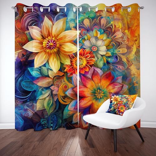 Slojtdd Bunt Floral Thermovorhang kälteschutz mit ösen, Abstrakte Blumen Art Gardinen Schlafzimmer Blickdicht verdunklungsvorhang 2er Set, Boho Ethnisch Vorhang 245x140, für kinderzimmer Slojtdd Bunt Floral Thermovorhang kälteschutz mit ösen, Abstrakte Blumen Art Gardinen Schlafzimmer Blickdicht verdunklungsvorhang 2er Set, Boho Ethnisch Vorhang 245x140, für kinderzimmer von Slojtdd