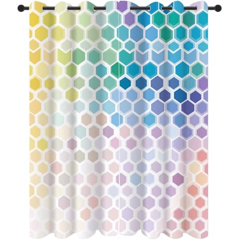 Slojtdd Bunt Hexagon Gardinen mit ösen Blickdicht 2er Set, Honeycomb Geometrie Vorhang Wohnzimmer, 137x132 thermovorhang kälteschutz, Modern Chic Verdunklungsvorhang kinderzimmer Slojtdd Bunt Hexagon Gardinen mit ösen Blickdicht 2er Set, Honeycomb Geometrie Vorhang Wohnzimmer, 137x132 thermovorhang kälteschutz, Modern Chic Verdunklungsvorhang kinderzimmer von Slojtdd