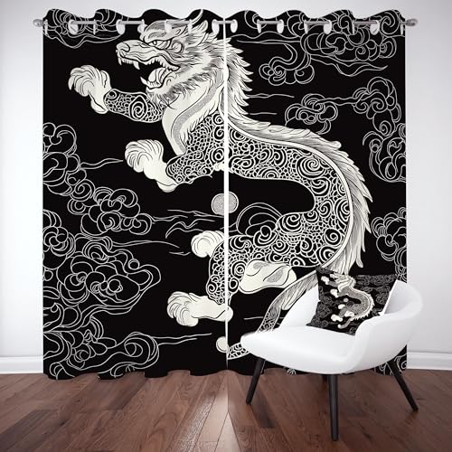 Slojtdd Drachen Verdunklungsvorhang ösen,Gothic Tiermotiv Gardinen Blickdicht 2er Set, Chinesische Tradition Schlafzimmer vorhange, kinderzimmer Wohnzimmer 2er Set,210x132 Slojtdd Drachen Verdunklungsvorhang ösen,Gothic Tiermotiv Gardinen Blickdicht 2er Set, Chinesische Tradition Schlafzimmer vorhange, kinderzimmer Wohnzimmer 2er Set,210x132 von Slojtdd