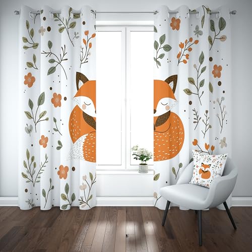 Slojtdd Dschungel Fuchs Vorhang Blickdicht 200x140 für kinderzimmer, Tierwelt Floral Gardinen mit ösen 2er Set, Niedlich Wildtier Thermovorhang kälteschutz, Wohnzimmer verdunkelung vorhange Slojtdd Dschungel Fuchs Vorhang Blickdicht 200x140 für kinderzimmer, Tierwelt Floral Gardinen mit ösen 2er Set, Niedlich Wildtier Thermovorhang kälteschutz, Wohnzimmer verdunkelung vorhange von Slojtdd