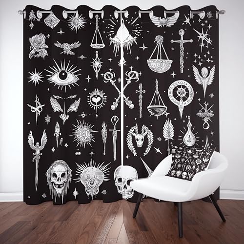Slojtdd Dunke Totenkopf Gardinen mit ösen Blickdicht 2er Set, Alte Gothic Sternenhimmel Vorhang Wohnzimmer, 137x132 thermovorhang kälteschutz, Modern Illustration Verdunklungsvorhang kinderzimmer Slojtdd Dunke Totenkopf Gardinen mit ösen Blickdicht 2er Set, Alte Gothic Sternenhimmel Vorhang Wohnzimmer, 137x132 thermovorhang kälteschutz, Modern Illustration Verdunklungsvorhang kinderzimmer von Slojtdd