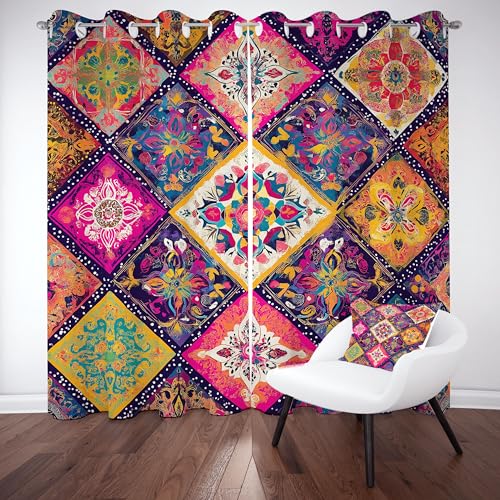 Slojtdd Ethnisch Patchwork Vorhang Blickdicht 200x140 für kinderzimmer, Floral Diamant Gardinen mit ösen 2er Set, Exotisch Boho Thermovorhang kälteschutz, Wohnzimmer verdunkelung vorhange Slojtdd Ethnisch Patchwork Vorhang Blickdicht 200x140 für kinderzimmer, Floral Diamant Gardinen mit ösen 2er Set, Exotisch Boho Thermovorhang kälteschutz, Wohnzimmer verdunkelung vorhange von Slojtdd