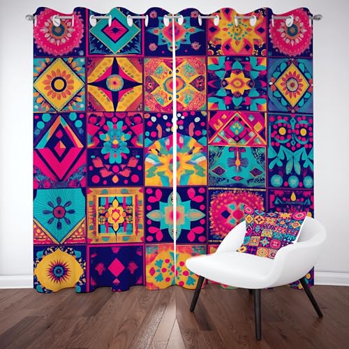 Slojtdd Floral Patchwork Thermovorhang kälteschutz mit ösen, Ethnisch Boho Gardinen Schlafzimmer Blickdicht verdunklungsvorhang 2er Set, Gitter Exotisch Vorhang 220x140, für kinderzimmer Slojtdd Floral Patchwork Thermovorhang kälteschutz mit ösen, Ethnisch Boho Gardinen Schlafzimmer Blickdicht verdunklungsvorhang 2er Set, Gitter Exotisch Vorhang 220x140, für kinderzimmer von Slojtdd