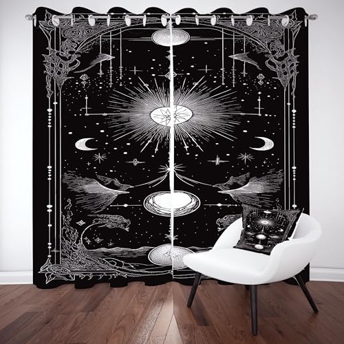 Slojtdd Geheimnis Celestial Thermovorhang kälteschutz mit ösen, Gothic Astrologie Gardinen Schlafzimmer Blickdicht verdunklungsvorhang 2er Set, Sternenhimmel Sonne Vorhang 245x140, für kinderzimmer von Slojtdd
