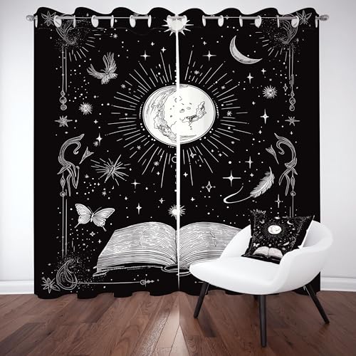 Slojtdd Geheimnis Sonne Thermovorhang kälteschutz mit ösen, Celestial Mond Gardinen Schlafzimmer Blickdicht verdunklungsvorhang 2er Set, Gothic Astrologie Vorhang 245x140, für kinderzimmer Slojtdd Geheimnis Sonne Thermovorhang kälteschutz mit ösen, Celestial Mond Gardinen Schlafzimmer Blickdicht verdunklungsvorhang 2er Set, Gothic Astrologie Vorhang 245x140, für kinderzimmer von Slojtdd