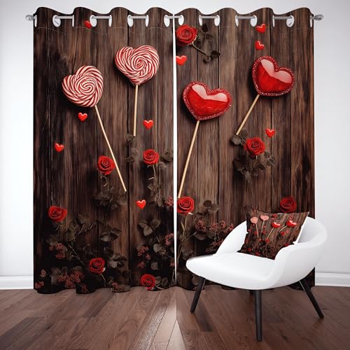 Slojtdd Herz Süßigkeiten Verdunklungsvorhang ösen,Romantisch Rose Floral Gardinen Blickdicht 2er Set, Liebe Herz Holzmaserung Schlafzimmer vorhange, kinderzimmer Wohnzimmer 2er Set,210x132 Slojtdd Herz Süßigkeiten Verdunklungsvorhang ösen,Romantisch Rose Floral Gardinen Blickdicht 2er Set, Liebe Herz Holzmaserung Schlafzimmer vorhange, kinderzimmer Wohnzimmer 2er Set,210x132 von Slojtdd