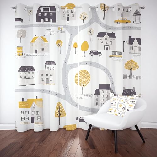 Slojtdd Karikatur Architektur Gardinen mit ösen Blickdicht 2er Set, Auto Sreet Vorhang Wohnzimmer, 137x132 thermovorhang kälteschutz, Rustikal Stadt Verdunklungsvorhang kinderzimmer Slojtdd Karikatur Architektur Gardinen mit ösen Blickdicht 2er Set, Auto Sreet Vorhang Wohnzimmer, 137x132 thermovorhang kälteschutz, Rustikal Stadt Verdunklungsvorhang kinderzimmer von Slojtdd