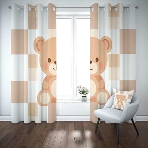Slojtdd Karikatur Bär Vorhang Blickdicht 137x90 für kinderzimmer, Niedlich Tiermotiv Gardinen mit ösen 2er Set, Tierwelt Büffelkaro Thermovorhang kälteschutz, Wohnzimmer verdunkelung vorhange Slojtdd Karikatur Bär Vorhang Blickdicht 137x90 für kinderzimmer, Niedlich Tiermotiv Gardinen mit ösen 2er Set, Tierwelt Büffelkaro Thermovorhang kälteschutz, Wohnzimmer verdunkelung vorhange von Slojtdd