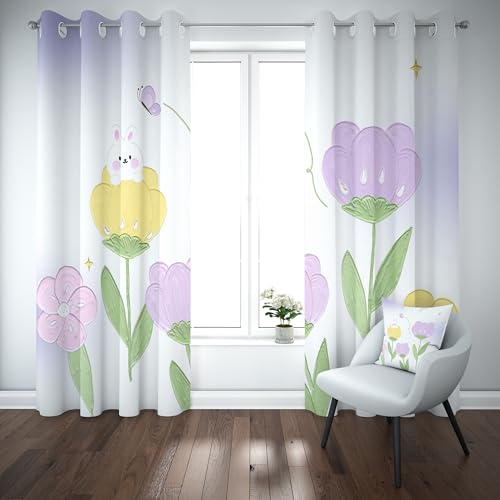 Slojtdd Karikatur Blumen Gardinen mit ösen Blickdicht 2er Set, Niedlich Kaninchen Vorhang Wohnzimmer, 137x132 thermovorhang kälteschutz, Cartoon Floral Verdunklungsvorhang kinderzimmer Slojtdd Karikatur Blumen Gardinen mit ösen Blickdicht 2er Set, Niedlich Kaninchen Vorhang Wohnzimmer, 137x132 thermovorhang kälteschutz, Cartoon Floral Verdunklungsvorhang kinderzimmer von Slojtdd