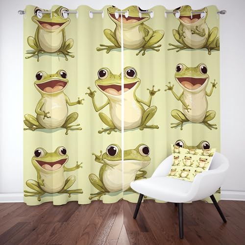Slojtdd Karikatur Frosch Thermovorhang kälteschutz mit ösen, Niedlich Tiermotiv Gardinen Schlafzimmer Blickdicht verdunklungsvorhang 2er Set, Nette Waldtiere Vorhang 220x140, für kinderzimmer Slojtdd Karikatur Frosch Thermovorhang kälteschutz mit ösen, Niedlich Tiermotiv Gardinen Schlafzimmer Blickdicht verdunklungsvorhang 2er Set, Nette Waldtiere Vorhang 220x140, für kinderzimmer von Slojtdd