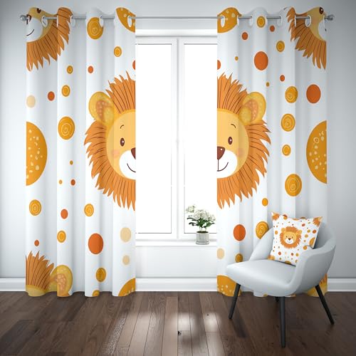 Slojtdd Löwen Verdunklungsvorhang ösen,Karikatur Wildtier Gardinen Blickdicht 2er Set, Niedlich Punkte Tierwelt Schlafzimmer vorhange, kinderzimmer Wohnzimmer 2er Set,210x132 Slojtdd Löwen Verdunklungsvorhang ösen,Karikatur Wildtier Gardinen Blickdicht 2er Set, Niedlich Punkte Tierwelt Schlafzimmer vorhange, kinderzimmer Wohnzimmer 2er Set,210x132 von Slojtdd