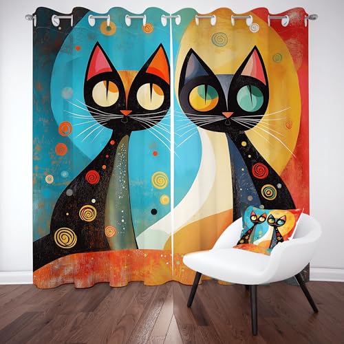 Slojtdd Lustige Katze Verdunklungsvorhang ösen,Niedlich Kätzchen Gardinen Blickdicht 2er Set, Pop Art Mittelalter Schlafzimmer vorhange, kinderzimmer Wohnzimmer 2er Set,210x132 Slojtdd Lustige Katze Verdunklungsvorhang ösen,Niedlich Kätzchen Gardinen Blickdicht 2er Set, Pop Art Mittelalter Schlafzimmer vorhange, kinderzimmer Wohnzimmer 2er Set,210x132 von Slojtdd