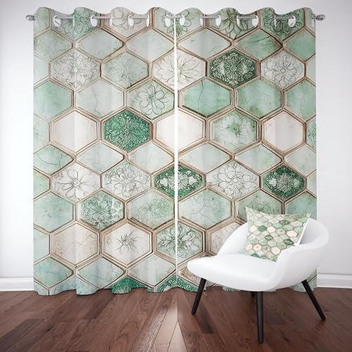 Slojtdd Marmor Floral Gardinen mit ösen Blickdicht 2er Set, Honeycomb Geometrie Vorhang Wohnzimmer, 137x132 thermovorhang kälteschutz, Hexagon Gitter Verdunklungsvorhang kinderzimmer Slojtdd Marmor Floral Gardinen mit ösen Blickdicht 2er Set, Honeycomb Geometrie Vorhang Wohnzimmer, 137x132 thermovorhang kälteschutz, Hexagon Gitter Verdunklungsvorhang kinderzimmer von Slojtdd