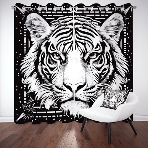 Slojtdd Modern Waldtiere Thermovorhang kälteschutz mit ösen, Schwarz Weiß Tiger Gardinen Schlafzimmer Blickdicht verdunklungsvorhang 2er Set, Coole Gothic Tierwelt Vorhang 220x140, für kinderzimmer Slojtdd Modern Waldtiere Thermovorhang kälteschutz mit ösen, Schwarz Weiß Tiger Gardinen Schlafzimmer Blickdicht verdunklungsvorhang 2er Set, Coole Gothic Tierwelt Vorhang 220x140, für kinderzimmer von Slojtdd