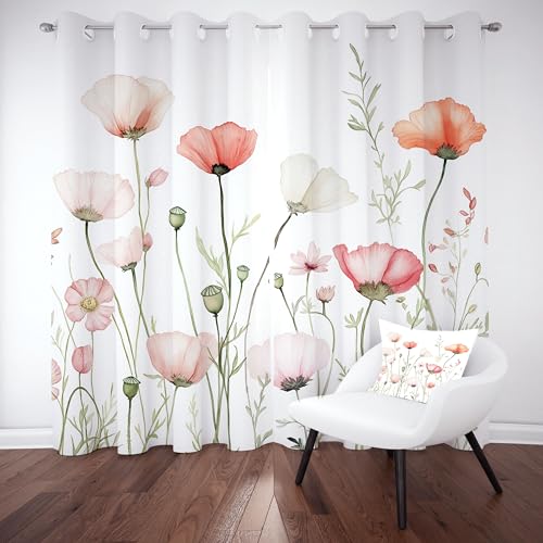 Slojtdd Mohnblume Thermovorhang kälteschutz mit ösen, Floral Pflanzen Gardinen Schlafzimmer Blickdicht verdunklungsvorhang 2er Set, Aquarell Blumenmuster Vorhang 220x140, für kinderzimmer Slojtdd Mohnblume Thermovorhang kälteschutz mit ösen, Floral Pflanzen Gardinen Schlafzimmer Blickdicht verdunklungsvorhang 2er Set, Aquarell Blumenmuster Vorhang 220x140, für kinderzimmer von Slojtdd