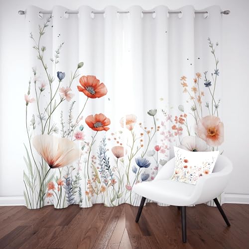 Slojtdd Mohnblume Thermovorhang kälteschutz mit ösen, Landhaus Floral Gardinen Schlafzimmer Blickdicht verdunklungsvorhang 2er Set, Pflanzen Aquarell Vorhang 245x140, für kinderzimmer Slojtdd Mohnblume Thermovorhang kälteschutz mit ösen, Landhaus Floral Gardinen Schlafzimmer Blickdicht verdunklungsvorhang 2er Set, Pflanzen Aquarell Vorhang 245x140, für kinderzimmer von Slojtdd