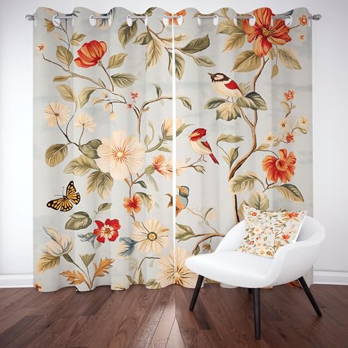 Slojtdd Natur Pflanzen Floral Verdunklungsvorhang, Schmetterling Vögel Thermovorhang kälteschutz ösen, Landhaus Vintage Blickdichte vorhange, Schlafzimmer kinderzimmer Wohnzimmer 2er Set, 175x140 Slojtdd Natur Pflanzen Floral Verdunklungsvorhang, Schmetterling Vögel Thermovorhang kälteschutz ösen, Landhaus Vintage Blickdichte vorhange, Schlafzimmer kinderzimmer Wohnzimmer 2er Set, 175x140 von Slojtdd