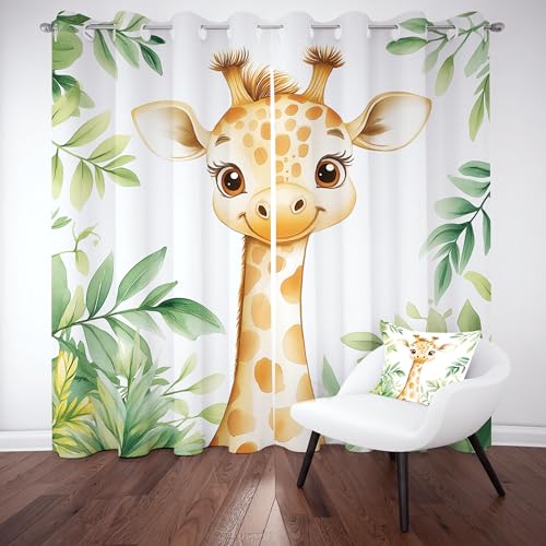 Slojtdd Nette Giraffe Gardinen mit ösen Blickdicht 2er Set, Niedlich Tierwelt Vorhang Wohnzimmer, 137x132 thermovorhang kälteschutz, Karikatur Waldtiere Verdunklungsvorhang kinderzimmer Slojtdd Nette Giraffe Gardinen mit ösen Blickdicht 2er Set, Niedlich Tierwelt Vorhang Wohnzimmer, 137x132 thermovorhang kälteschutz, Karikatur Waldtiere Verdunklungsvorhang kinderzimmer von Slojtdd