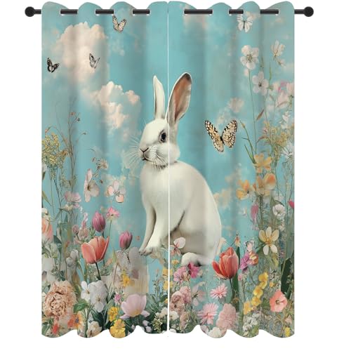 Slojtdd Nette Kaninchen Vorhang mit ösen 260x140 thermovorhang, Floral Schmetterling Gardinen Wohnzimmer Blickdicht 2er Set, Niedlich Nagetiere Vorhange verdunkelung kälteschutz, für Schlafzimmer Slojtdd Nette Kaninchen Vorhang mit ösen 260x140 thermovorhang, Floral Schmetterling Gardinen Wohnzimmer Blickdicht 2er Set, Niedlich Nagetiere Vorhange verdunkelung kälteschutz, für Schlafzimmer von Slojtdd