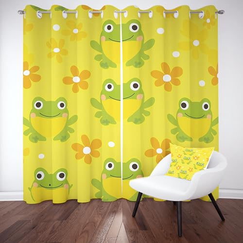 Slojtdd Niedlich Frosch Vorhang Blickdicht 200x140 für kinderzimmer, Nette Tiermotiv Gardinen mit ösen 2er Set, Karikatur Floral Thermovorhang kälteschutz, Wohnzimmer verdunkelung vorhange Slojtdd Niedlich Frosch Vorhang Blickdicht 200x140 für kinderzimmer, Nette Tiermotiv Gardinen mit ösen 2er Set, Karikatur Floral Thermovorhang kälteschutz, Wohnzimmer verdunkelung vorhange von Slojtdd