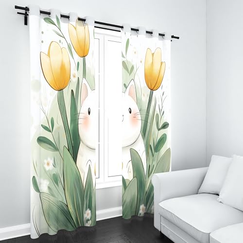 Slojtdd Niedlich Katze Vorhang Blickdicht 200x140 für kinderzimmer, Karikatur Tiermotiv Kätzchen Gardinen mit ösen 2er Set, Tulpe Floral Thermovorhang kälteschutz, Wohnzimmer verdunkelung vorhange Slojtdd Niedlich Katze Vorhang Blickdicht 200x140 für kinderzimmer, Karikatur Tiermotiv Kätzchen Gardinen mit ösen 2er Set, Tulpe Floral Thermovorhang kälteschutz, Wohnzimmer verdunkelung vorhange von Slojtdd