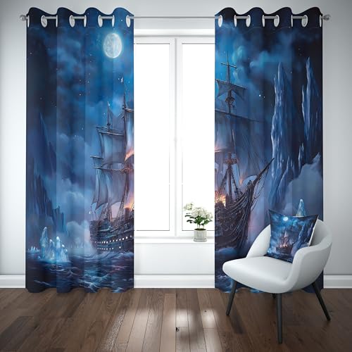 Slojtdd Ozean Piratenschiff Verdunklungsvorhang ösen,Marine Segelboot Gardinen Blickdicht 2er Set, Nautische Landschaft Schlafzimmer vorhange, kinderzimmer Wohnzimmer 2er Set,210x132 Slojtdd Ozean Piratenschiff Verdunklungsvorhang ösen,Marine Segelboot Gardinen Blickdicht 2er Set, Nautische Landschaft Schlafzimmer vorhange, kinderzimmer Wohnzimmer 2er Set,210x132 von Slojtdd