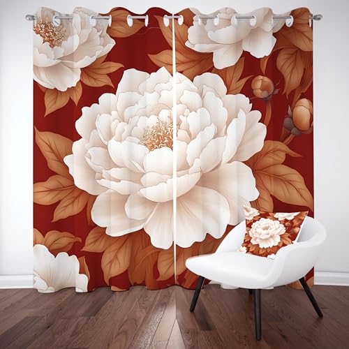 Slojtdd Pfingstrose Gardinen mit ösen Blickdicht 2er Set, Vintage Pflanzen Floral Vorhang Wohnzimmer, 137x132 thermovorhang kälteschutz, Oriental Art Blumen Verdunklungsvorhang kinderzimmer Slojtdd Pfingstrose Gardinen mit ösen Blickdicht 2er Set, Vintage Pflanzen Floral Vorhang Wohnzimmer, 137x132 thermovorhang kälteschutz, Oriental Art Blumen Verdunklungsvorhang kinderzimmer von Slojtdd