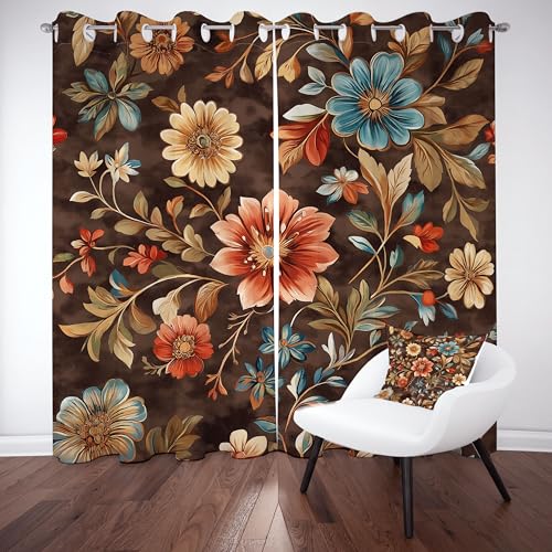 Slojtdd Retro Floral Verdunklungsvorhang ösen,Blätter Pflanzen Gardinen Blickdicht 2er Set, Rustikal Blumenmuster Schlafzimmer vorhange, kinderzimmer Wohnzimmer 2er Set,210x132 Slojtdd Retro Floral Verdunklungsvorhang ösen,Blätter Pflanzen Gardinen Blickdicht 2er Set, Rustikal Blumenmuster Schlafzimmer vorhange, kinderzimmer Wohnzimmer 2er Set,210x132 von Slojtdd