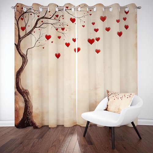 Slojtdd Romantisch Liebe Herz Thermovorhang kälteschutz mit ösen, Pflanzen Baum Gardinen Schlafzimmer Blickdicht verdunklungsvorhang 2er Set, Vintage Aquarell Vorhang 245x140, für kinderzimmer Slojtdd Romantisch Liebe Herz Thermovorhang kälteschutz mit ösen, Pflanzen Baum Gardinen Schlafzimmer Blickdicht verdunklungsvorhang 2er Set, Vintage Aquarell Vorhang 245x140, für kinderzimmer von Slojtdd