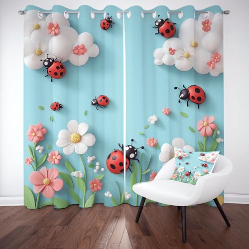Slojtdd Rot Marienkäfer Vorhang Blickdicht 137x90 für kinderzimmer, Karikatur Floral Gardinen mit ösen 2er Set, Tiermotiv Insekt Thermovorhang kälteschutz, Wohnzimmer verdunkelung vorhange Slojtdd Rot Marienkäfer Vorhang Blickdicht 137x90 für kinderzimmer, Karikatur Floral Gardinen mit ösen 2er Set, Tiermotiv Insekt Thermovorhang kälteschutz, Wohnzimmer verdunkelung vorhange von Slojtdd