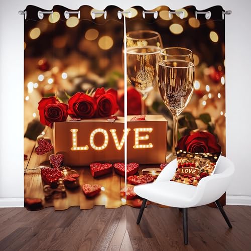 Slojtdd Rote Rose Vorhang Blickdicht 137x90 für kinderzimmer, Romantisch Liebe Herz Gardinen mit ösen 2er Set, Valentinstag Thermovorhang kälteschutz, Wohnzimmer verdunkelung vorhange Slojtdd Rote Rose Vorhang Blickdicht 137x90 für kinderzimmer, Romantisch Liebe Herz Gardinen mit ösen 2er Set, Valentinstag Thermovorhang kälteschutz, Wohnzimmer verdunkelung vorhange von Slojtdd