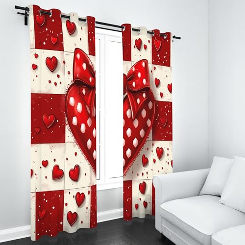 Slojtdd Roten Herzen Vorhang Blickdicht 200x140 für kinderzimmer, Schleifen Karo Gardinen mit ösen 2er Set, Romantisch Punkte Thermovorhang kälteschutz, Wohnzimmer verdunkelung vorhange Slojtdd Roten Herzen Vorhang Blickdicht 200x140 für kinderzimmer, Schleifen Karo Gardinen mit ösen 2er Set, Romantisch Punkte Thermovorhang kälteschutz, Wohnzimmer verdunkelung vorhange von Slojtdd