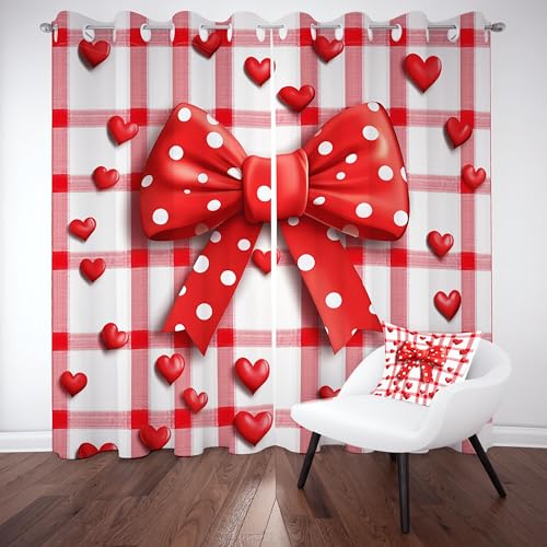 Slojtdd Roten Schleifen Verdunklungsvorhang, Herzen Karo Thermovorhang kälteschutz ösen, Herz Büffelkaro Blickdichte vorhange, Schlafzimmer kinderzimmer Wohnzimmer 2er Set, 175x140 Slojtdd Roten Schleifen Verdunklungsvorhang, Herzen Karo Thermovorhang kälteschutz ösen, Herz Büffelkaro Blickdichte vorhange, Schlafzimmer kinderzimmer Wohnzimmer 2er Set, 175x140 von Slojtdd