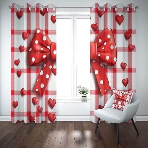 Slojtdd Roten Schleifen Verdunklungsvorhang, Herzen Karo Thermovorhang kälteschutz ösen, Herz Büffelkaro Blickdichte vorhange, Schlafzimmer kinderzimmer Wohnzimmer 2er Set,225x140 Slojtdd Roten Schleifen Verdunklungsvorhang, Herzen Karo Thermovorhang kälteschutz ösen, Herz Büffelkaro Blickdichte vorhange, Schlafzimmer kinderzimmer Wohnzimmer 2er Set,225x140 von Slojtdd